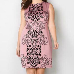 NWT Avenue Light Pink Velvet Scroll Print Scuba Shift Sleeveless Dress 26/28